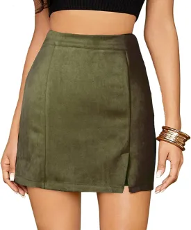 Aivtalk Women's Faux Leather Leopard Skirt Split A Line Bodycon Mini Pencil Skirt
