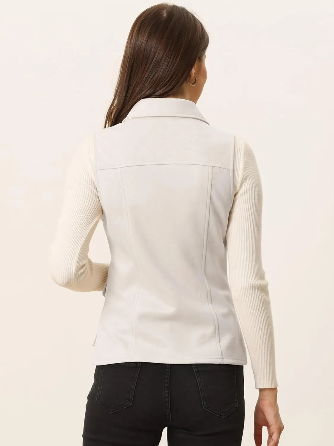 Allegra K Women's Faux Suede Vest Utility Buttoned Sleeveless Jacket with Cargo Pocket