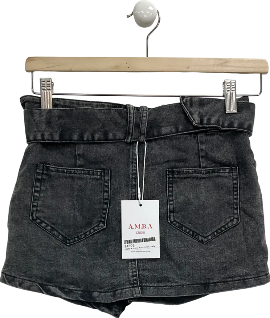 A.M.B.A Studios Grey Venus Denim Skirt With Built In Shorts UK M
