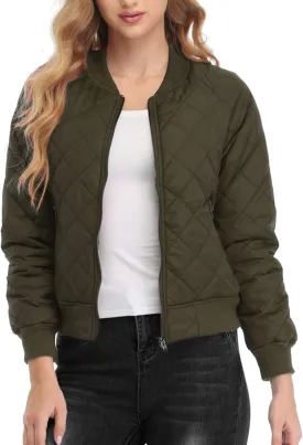 andy & natalie Women's Bomber Jacket Fashion Quilted Casual Lightweight Bomber Jakcets Zip up Outerwear Jacket with Pockets