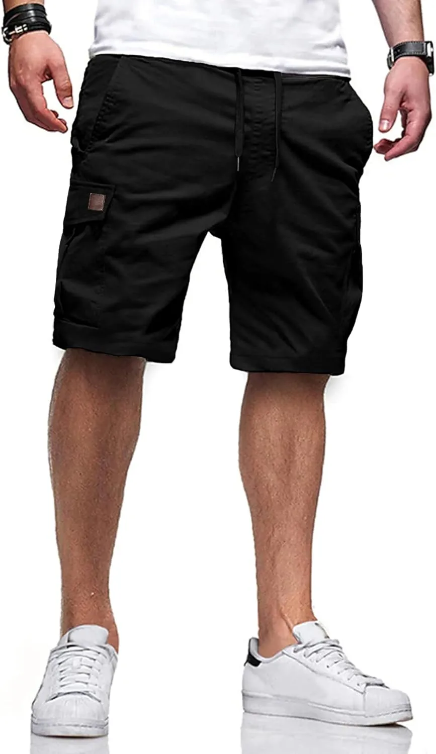 Comdecevis Mens Casual Cargo Shorts Cotton Drawstring Classic Cargo Stretch Short with 6 Pockets
