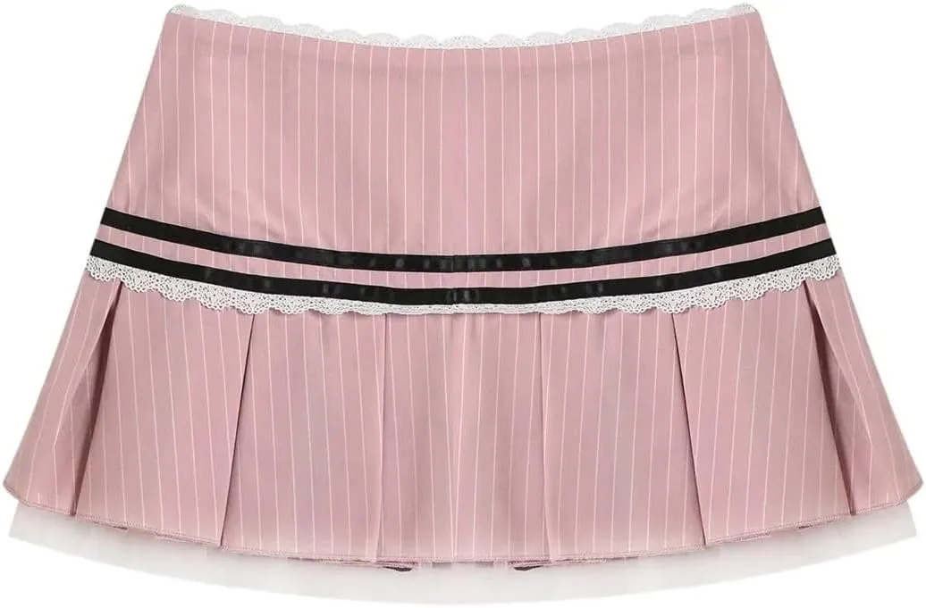 Cute Bow Lace Cutecore A Line Skirt Low-Rise Mini Skort Pleated Skirt with Lining Shorts