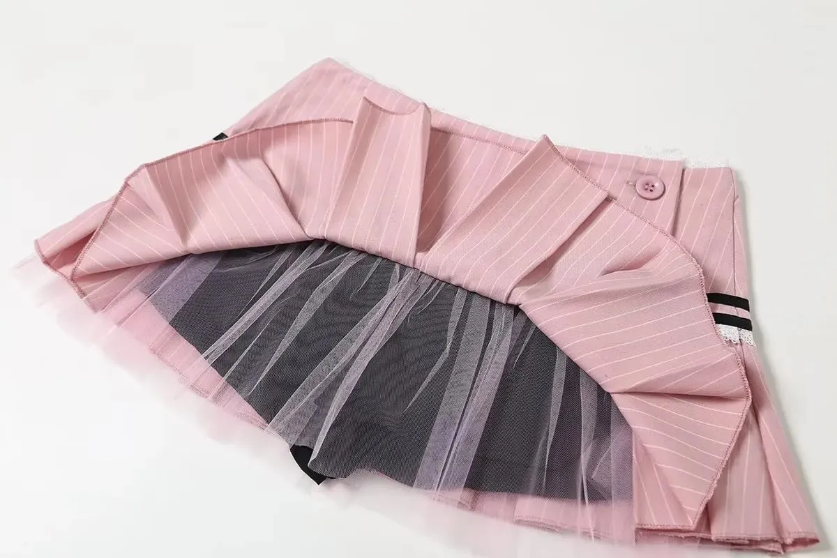 Cute Bow Lace Cutecore A Line Skirt Low-Rise Mini Skort Pleated Skirt with Lining Shorts