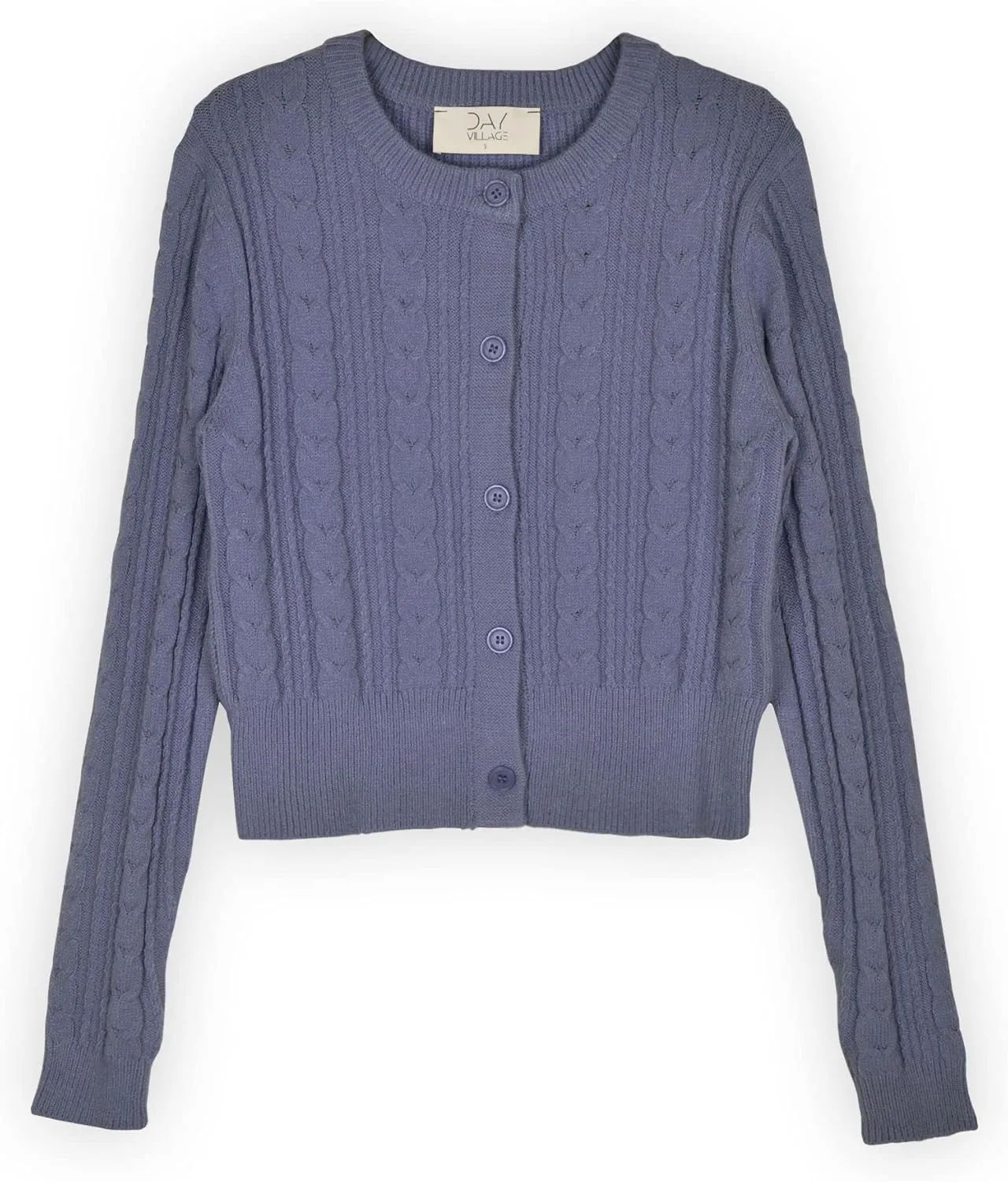 DAY VILLAGE Women's Casual Button Down Classic Retro Style Cable Pattern Cropped Sweater Knit Cardigan