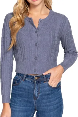 DAY VILLAGE Women's Casual Button Down Classic Retro Style Cable Pattern Cropped Sweater Knit Cardigan