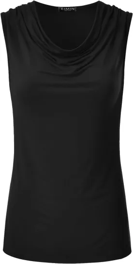 EIMIN Women's Cowl Neck Ruched Draped Sleeveless Stretchy Blouse Tank Top (S-3X)
