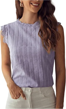 Floerns Women's Mock Neck Guipure Lace Trim Blouse Tops
