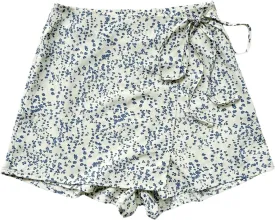 Floerns Women's Solid Wrap Front Linen Skirt Shorts Drawstring Knot Side Skort Shorts