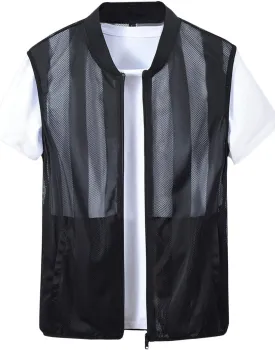 Flygo Men's Summer Casual Lightweight Breathable Mesh Cycling Travel Zip Vest