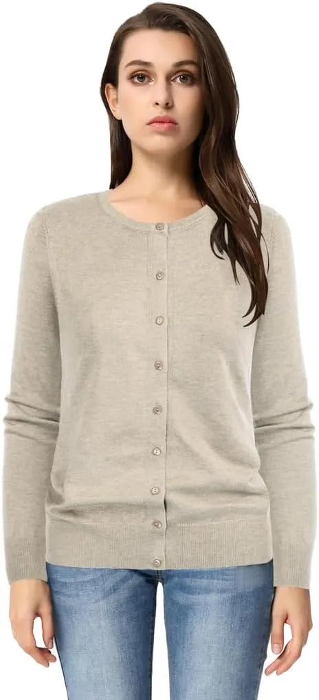 GRACE KARIN Women's Long Sleeve Button Down Crew Neck Classic Sweater Knit Cardigan