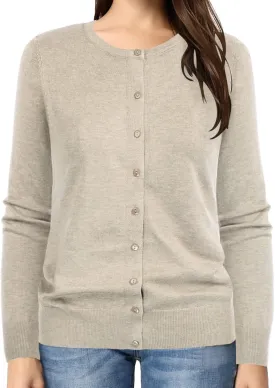 GRACE KARIN Women's Long Sleeve Button Down Crew Neck Classic Sweater Knit Cardigan