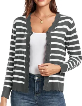 GRECERELLE Women's Long Sleeve V-Neck Button Down Cardigan Knit Shrugs Sweater