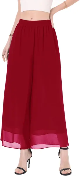 heipeiwa Women's Capris Crop Chiffon Pants Summer Beach Vacation Culottes Casual Dress Wide Leg Palazzo Pants