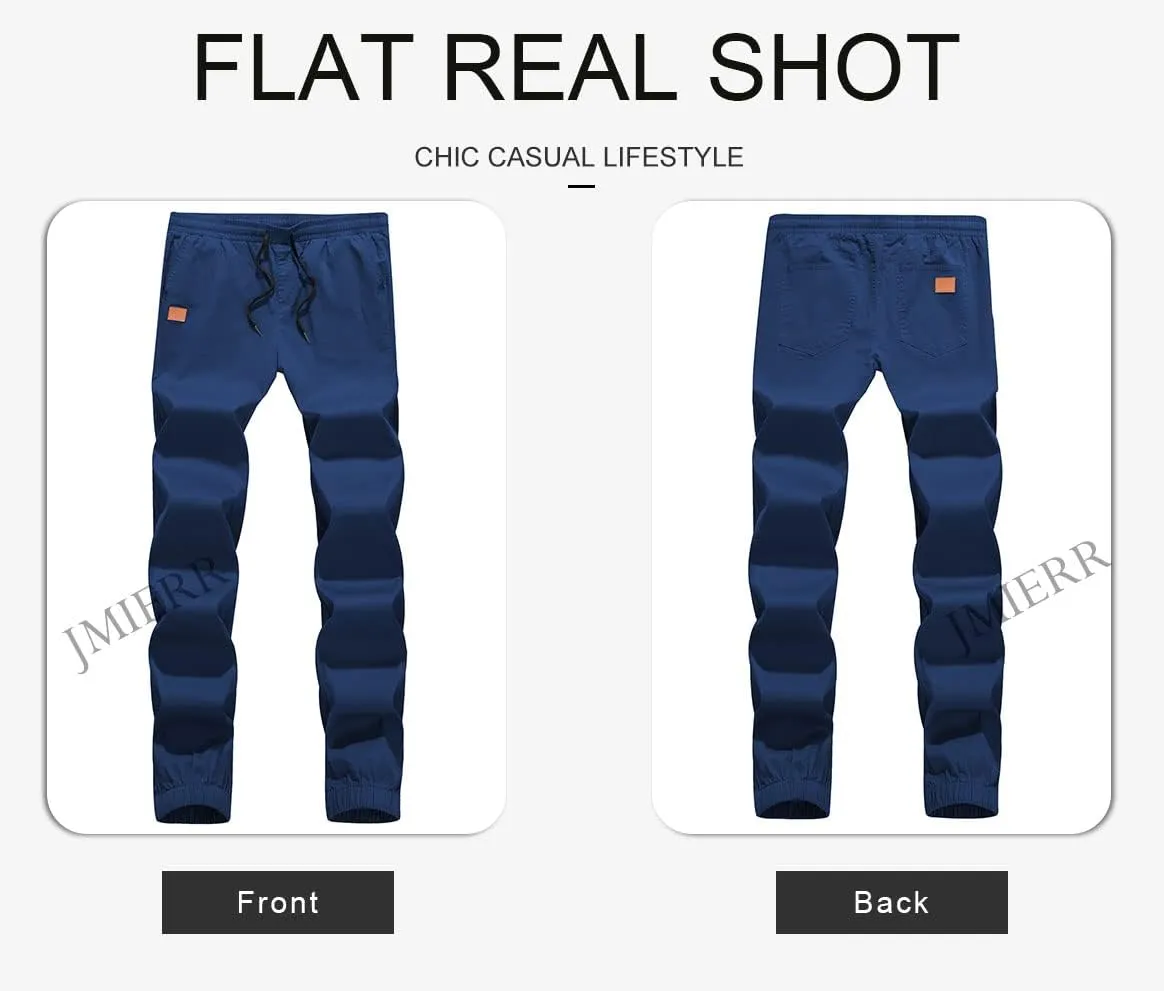 JMIERR Mens Casual Joggers Pants - Cotton Drawstring Chino Cargo Pants Hiking Outdoor Twill Track Jogging Sweatpants Pants