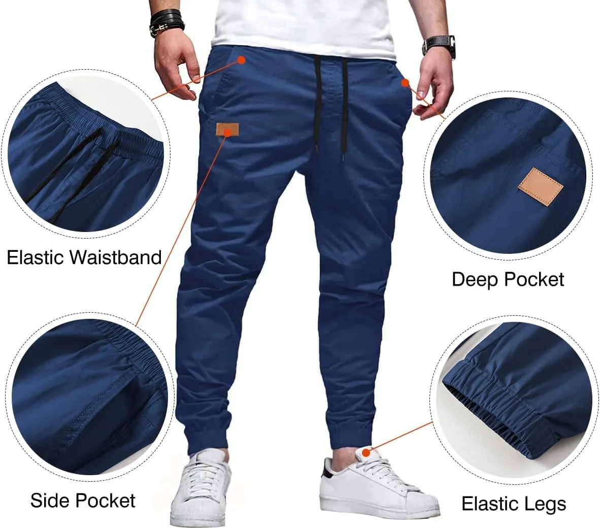 JMIERR Mens Casual Joggers Pants - Cotton Drawstring Chino Cargo Pants Hiking Outdoor Twill Track Jogging Sweatpants Pants