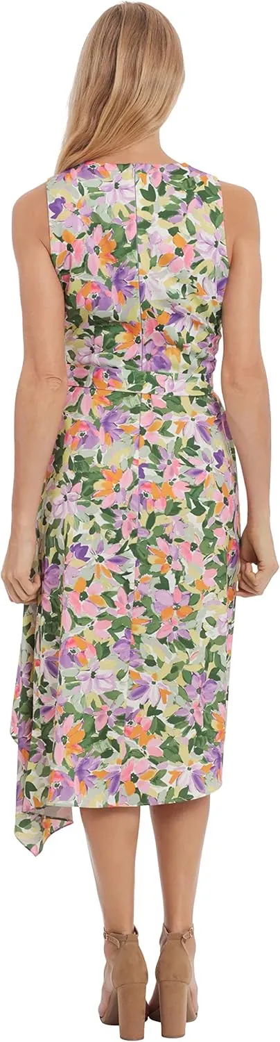 London Times Women's Petite Jewel Neck Keyhole Asymmetrical Hanky Hem Dress Guest of Wedding Church Easter Brunch