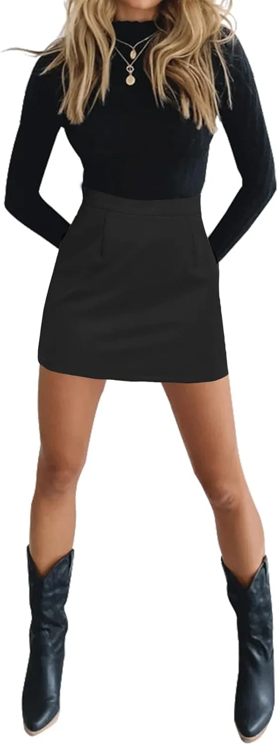 LYANER Women's Faux Suede Leopard Print High Waist Zipper Mini A-Line Short Skirt