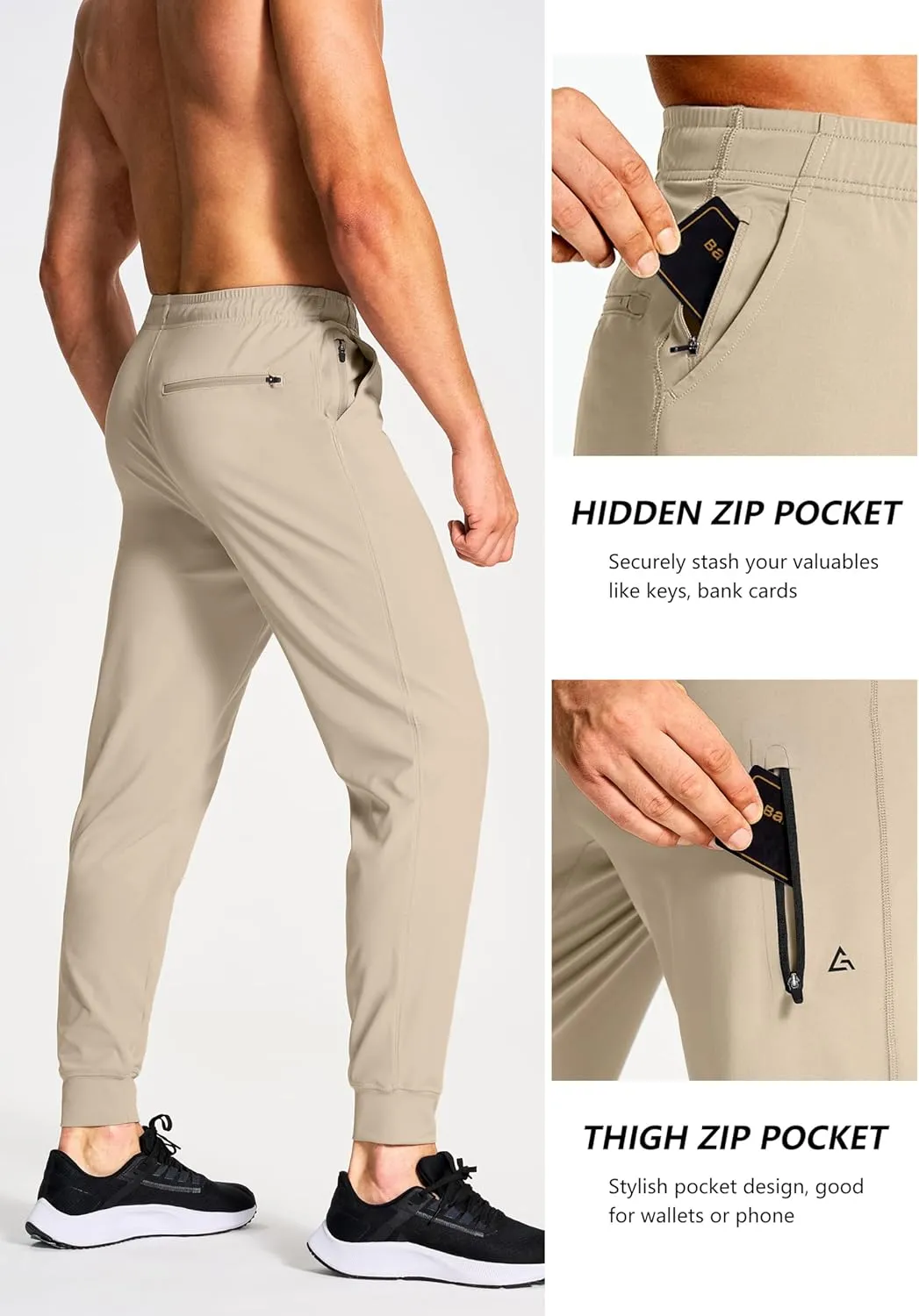 Men's Joggers Pants with Zipper Pockets Sweatpants Athletic Track Running Golf Workout Gym Pants for Men