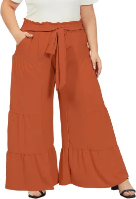 Moon Wood Plus Size Wide Leg Pants Woman High Waisted Palazzo Flowy Pants with Pockets Trendy Casual Summer Pants
