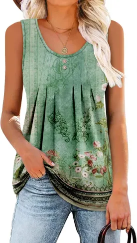 onlypuff Womens Tank Tops Sleeveless Pleated Crew Neck Shirts Dressy Casual Work Cami Blouse