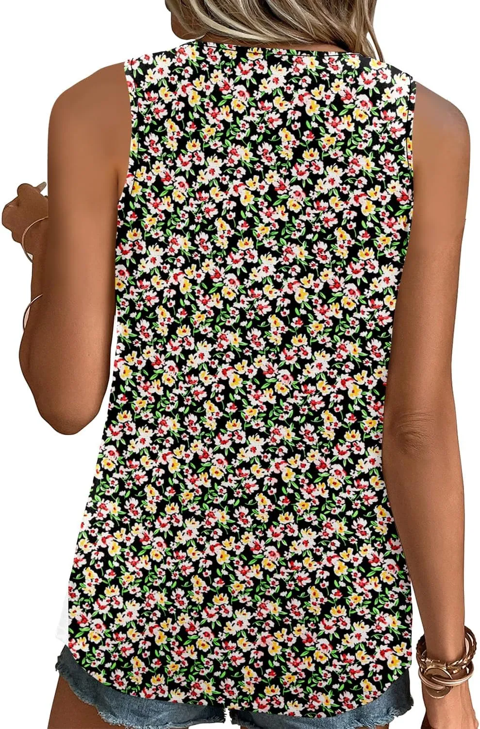 onlypuff Womens Tank Tops Sleeveless Pleated Crew Neck Shirts Dressy Casual Work Cami Blouse
