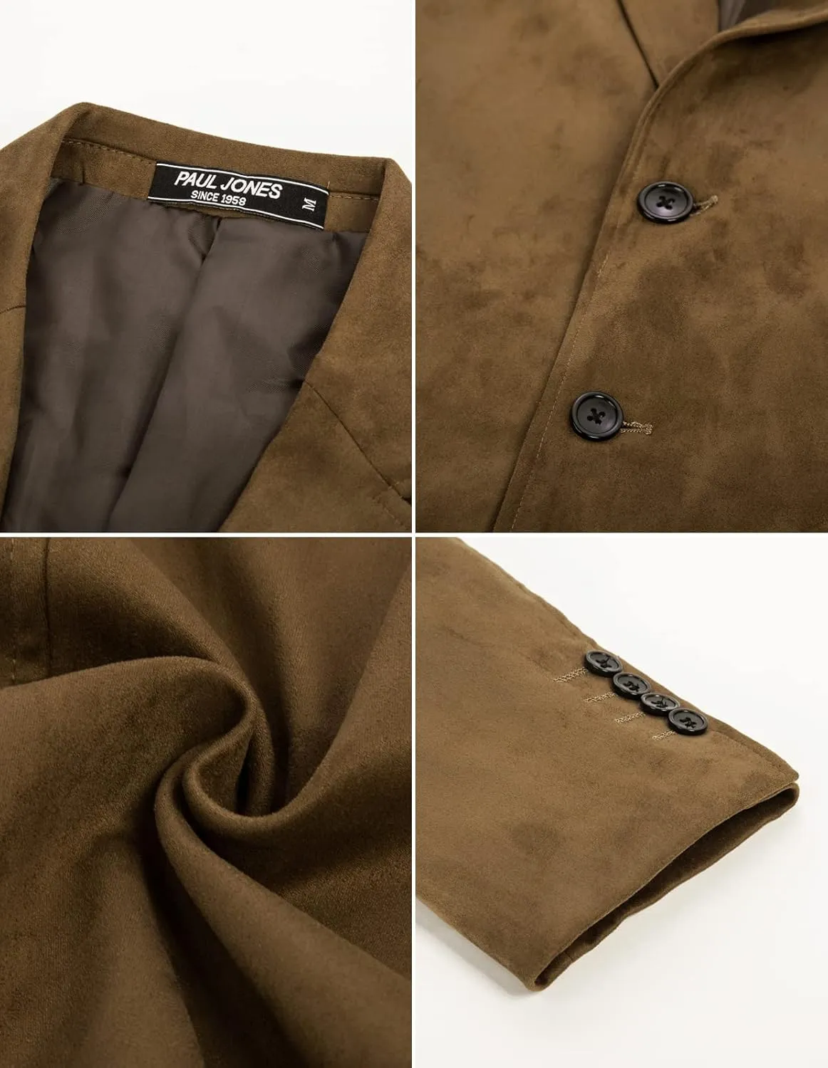 PJ PAUL JONES Mens Blazer Jacket Faux Leather Suit Jacket Casual 2 Buttons Suede Sport Blazer Coat with Pockets