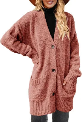 Saodimallsu Women's Chunky Popcorn Cardigan Oversized Open Front Boyfriend Batwing Long Sleeve Fuzzy Knit Sweaters