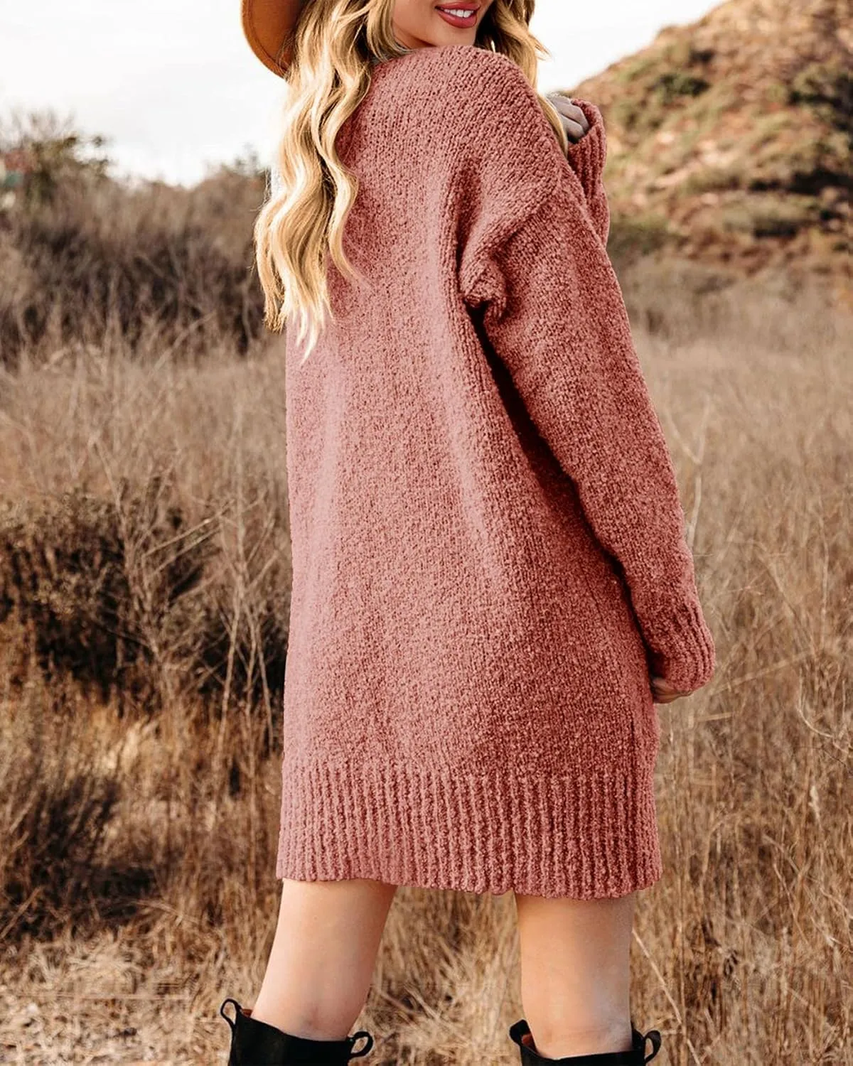 Saodimallsu Women's Chunky Popcorn Cardigan Oversized Open Front Boyfriend Batwing Long Sleeve Fuzzy Knit Sweaters