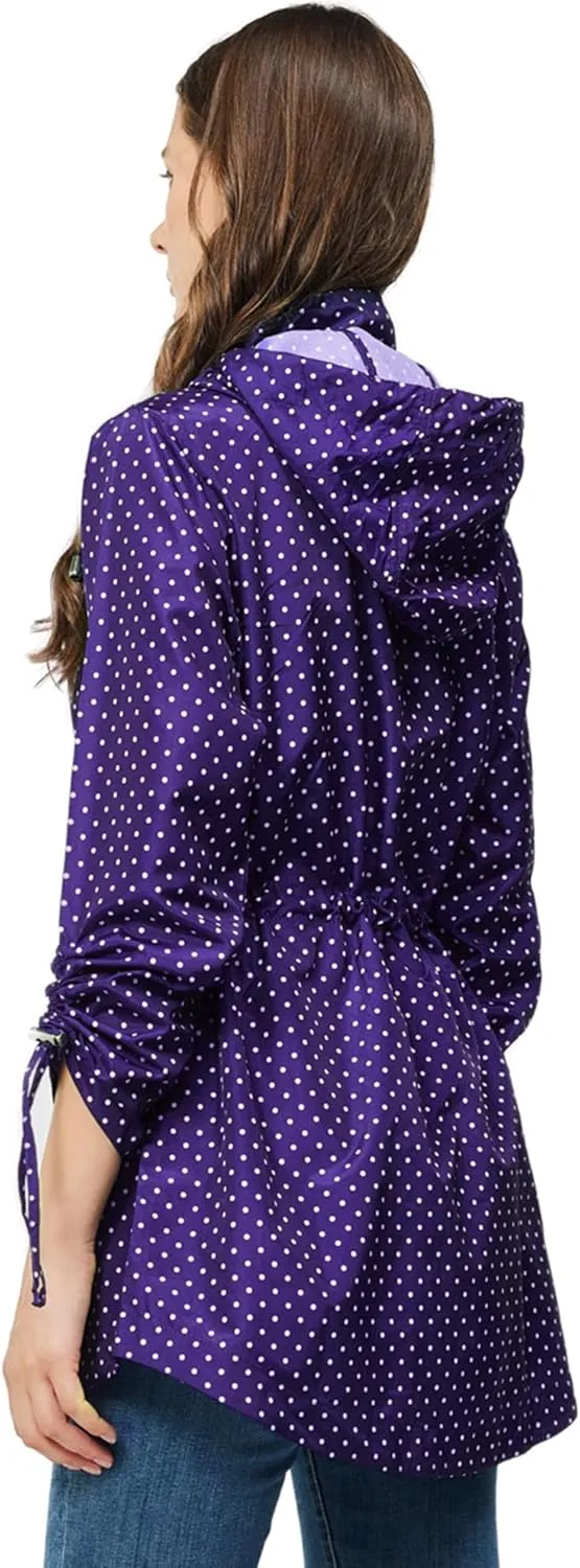 TRATENBY Rain-Jacket Women-Waterproof Lightweight-Packable Hood-Raincoat  Travel Windbreaker Coat in A Pouch Polka Dot