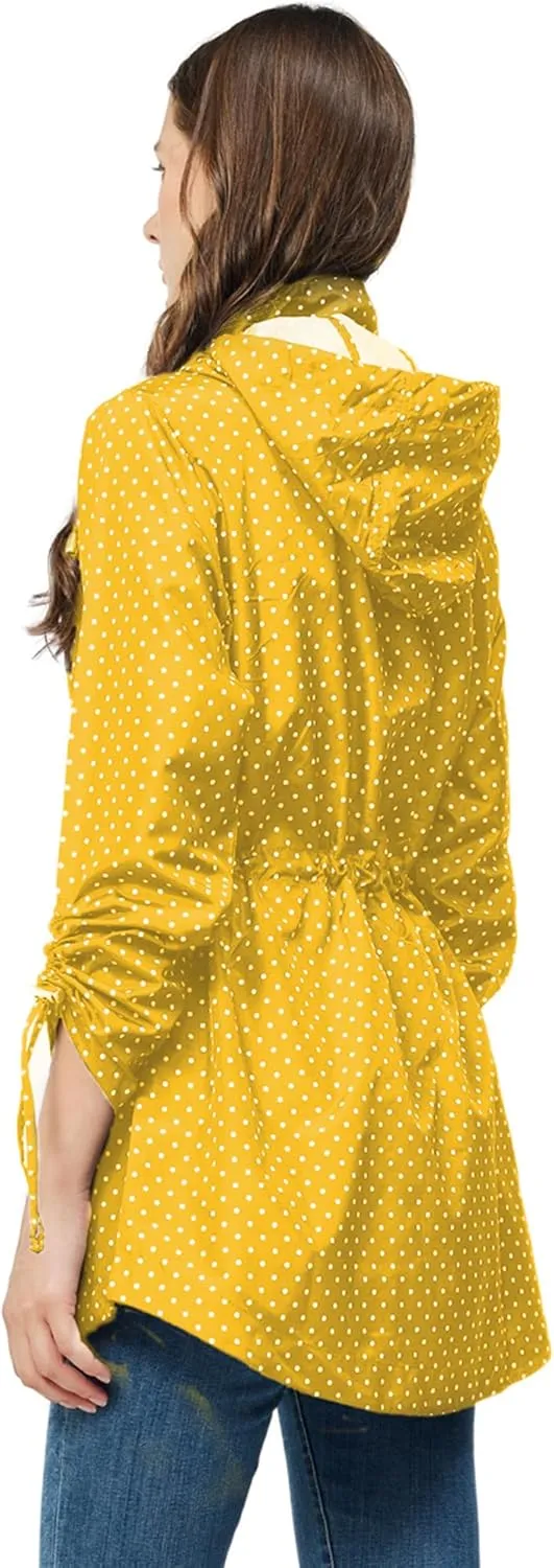 TRATENBY Rain-Jacket Women-Waterproof Lightweight-Packable Hood-Raincoat  Travel Windbreaker Coat in A Pouch Polka Dot