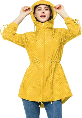 TRATENBY Rain-Jacket Women-Waterproof Lightweight-Packable Hood-Raincoat  Travel Windbreaker Coat in A Pouch Polka Dot