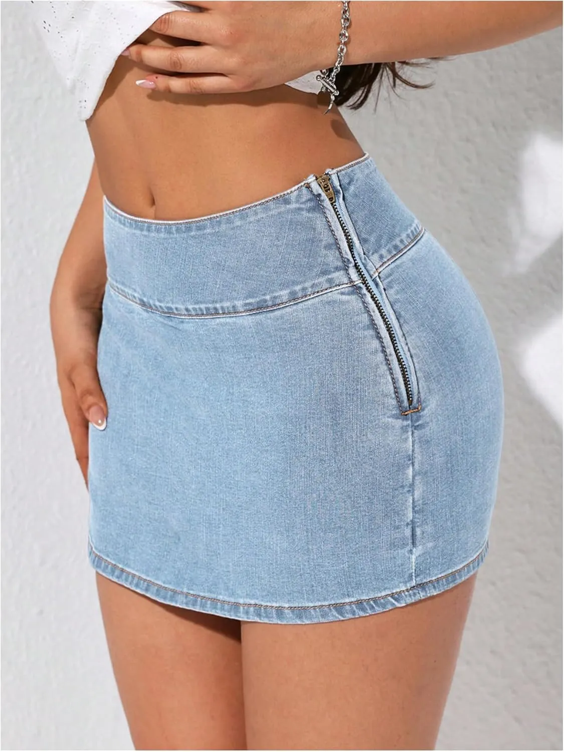 Verdusa Women's Slit Wrap Bodycon Denim Skirt Asymmetrical Mini Jean Skort