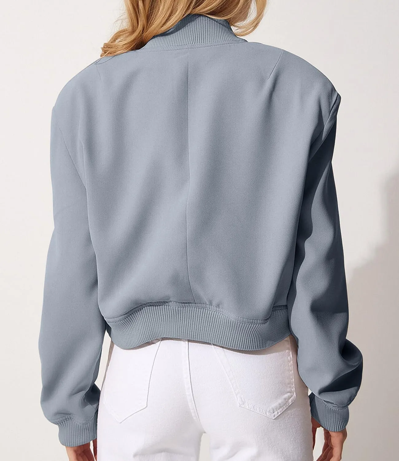 Women Cropped Bomber Jacket Button Down Varsity Jackets Shackets Trendy Coat with Pockets