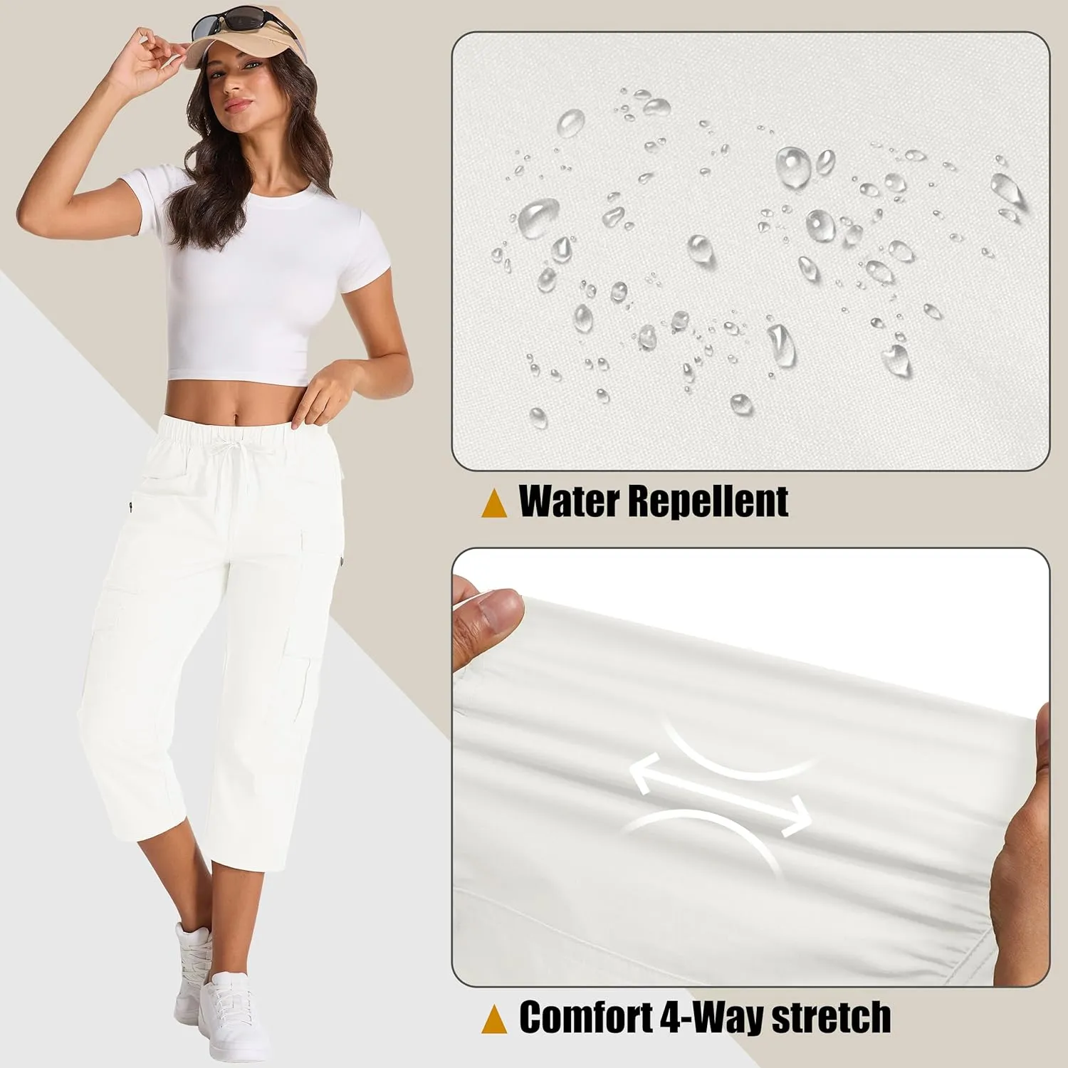 Womens Capris with Pockets Stretch Shorts Hiking Cargo Quick Dry Elastic Waist Long Shorts