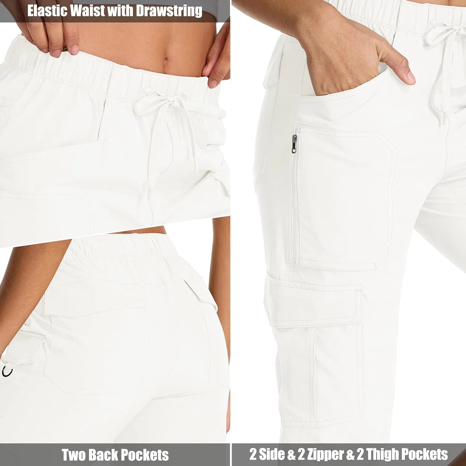 Womens Capris with Pockets Stretch Shorts Hiking Cargo Quick Dry Elastic Waist Long Shorts