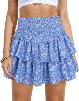 Women's High Waist Ruffle Mini Skirt Cute Tiered Short Skirt with Shorts Underneath