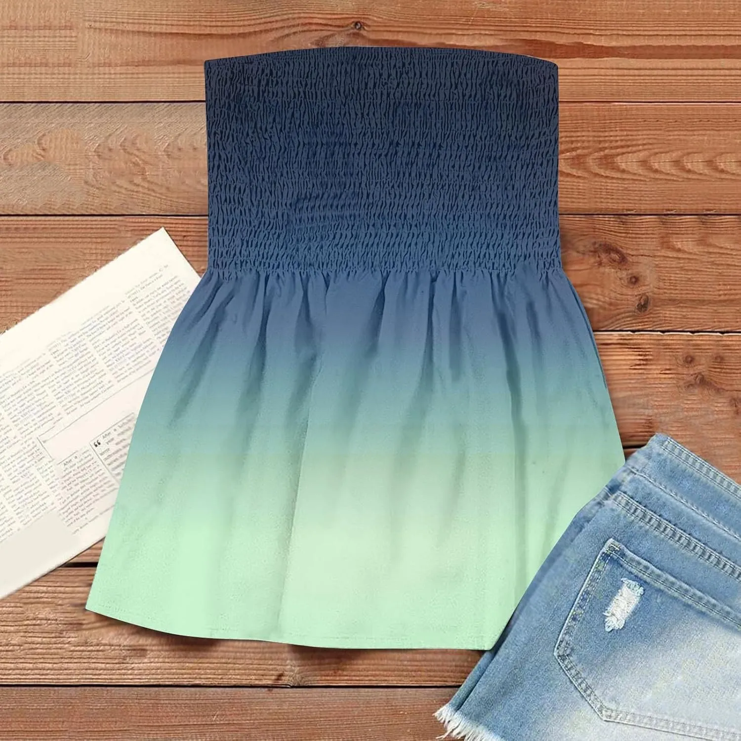 Women's Plus Size Tube Tops Summer Strapless Blouse Pleated Sleeveless Stretchy Sleeveless Flare Hem Tube