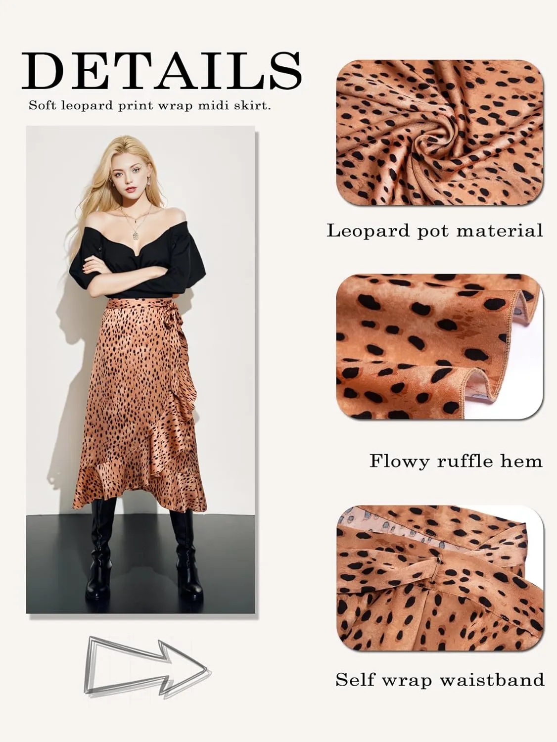Women's Satin Wrap Skirt Adjustable Tie Ruffle Hem Flowy High Low Trendy Midi Skirt