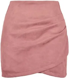 Womens Skirt Ruched Wrap High Waist Faux Suede Skirt Zipper Back Above Knee A Line Bodycon Mini Skirt Basic Skirt