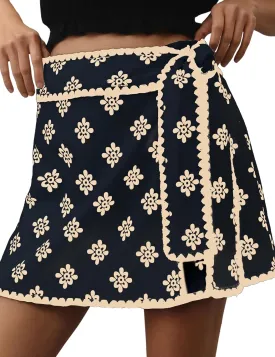 Wrap Skirt for Women Casual Mini Skirt Knot Side Elastic Waist Bodycon Flowy Print Shorts
